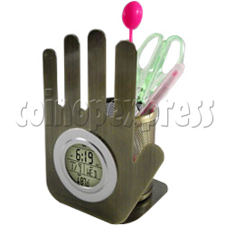 LCD Digital Alarm Clock in Hand shaped and with Pen Holder