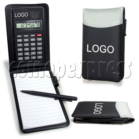 8 Digital Calculator with Leather Notebook and Pen 19621