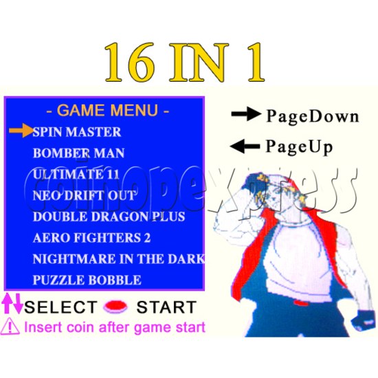 16 in 1 game cartridge  MVS 6 - game menu 2