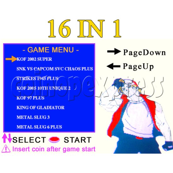 16 in 1 Arcade game cartridge  MVS 8 - Game Menu - 1