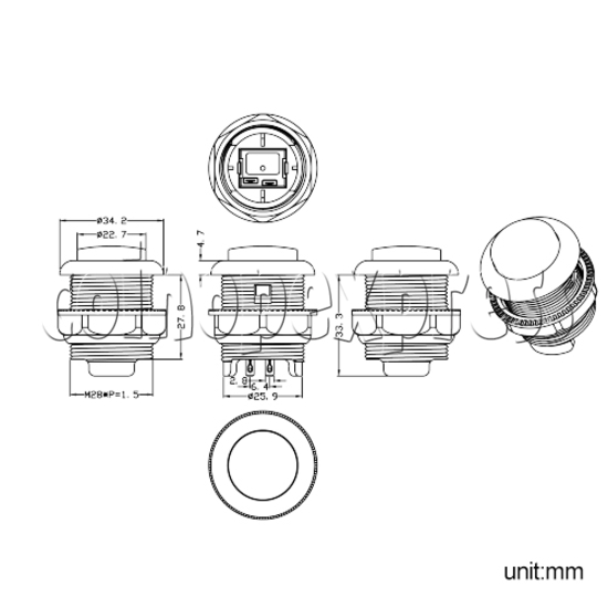 35mm Round Push Button with Momentary Contact Switch - diagram