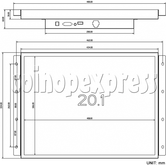 20 inch Arcade LCD Monitor LG 4:3 UXGA dimension
