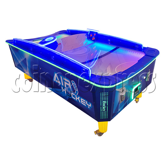 Large Curved Air Hockey with LED Lights 4 Players blue color left view