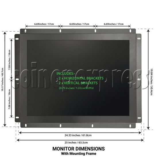 26 inch Retro Style 4:3 Aspect Ratio LCD Monitor Dimensions with Mounting Frame