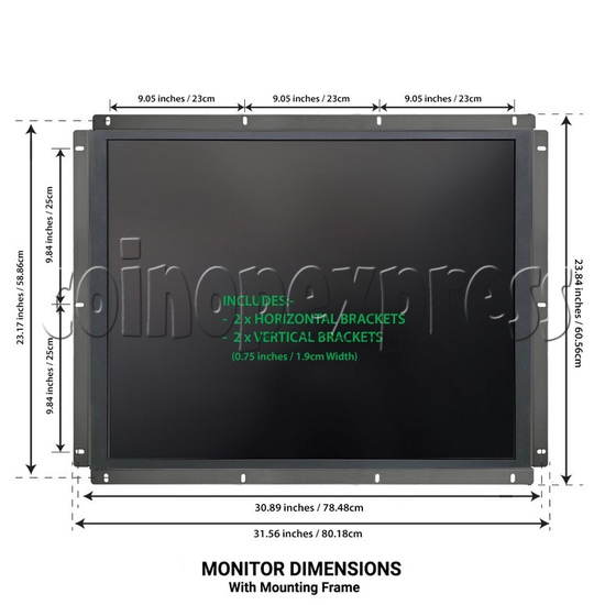 35 inch Retro Style 4:3 Aspect Ratio LCD Monitor Dimensions with Mounting Frame