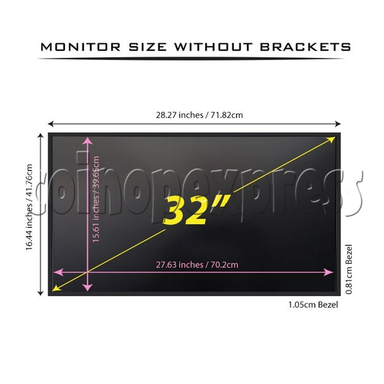 32 inch 16:9 Aspect Ratio LCD Arcade Monitor for Vewlix / Chewlix Dimensions