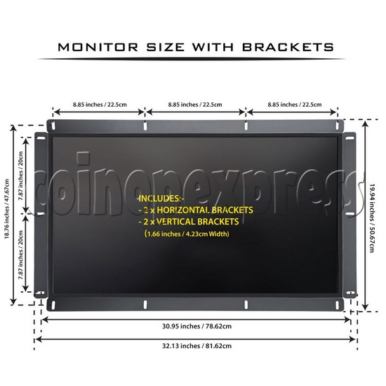 32 inch 16:9 Aspect Ratio LCD Arcade Monitor for Vewlix / Chewlix Dimensions with Mouting Frame